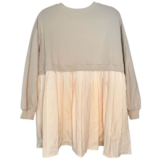 NWOT Cream Pleated Satin Skirt with Long Sleeve Sweatshirt Top, Size Small - Picture 4 of 9